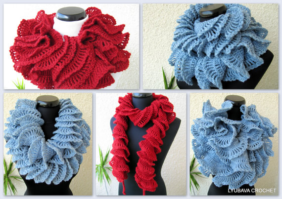 Unique Design Double Ruffle Crochet Scarf